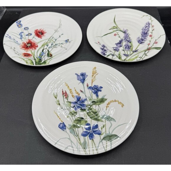 Pier 1 Wildflower Botanical Salad Dessert Plates Ironstone 9" Set of 3 - Picture 1 of 8